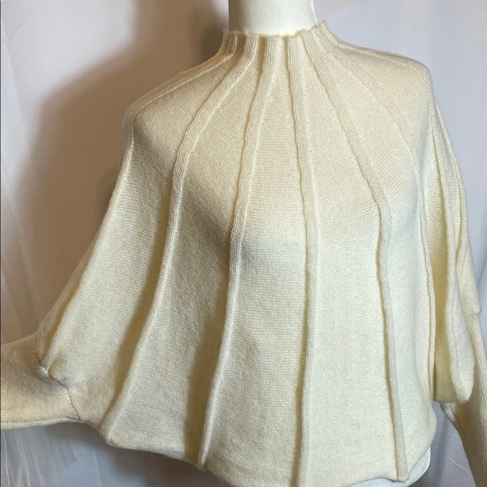Elegant Cream Women's Poncho Sweater - Picture 2 of 4